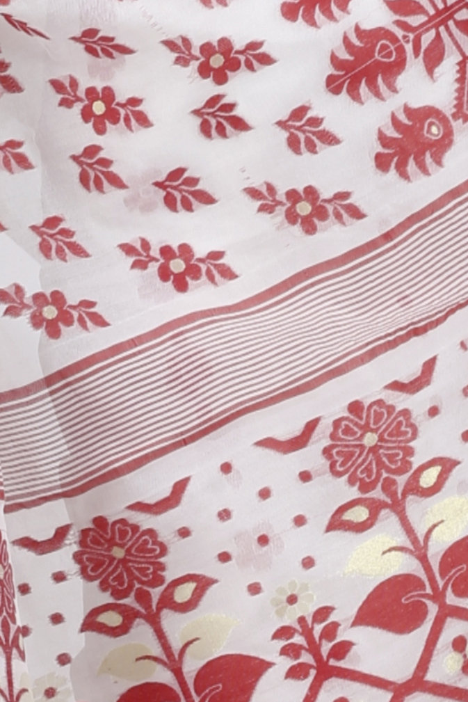 White Pure Cotton Urmila Jamdani Saree (1127)